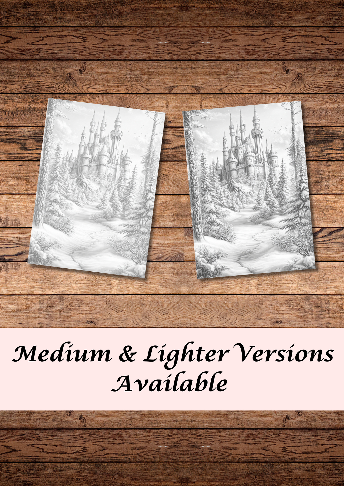 50 Magical Forest & Castle, Winter Coloring Pages, Adults Coloring, Instant Download, Greyscale, Printable Coloring Pages