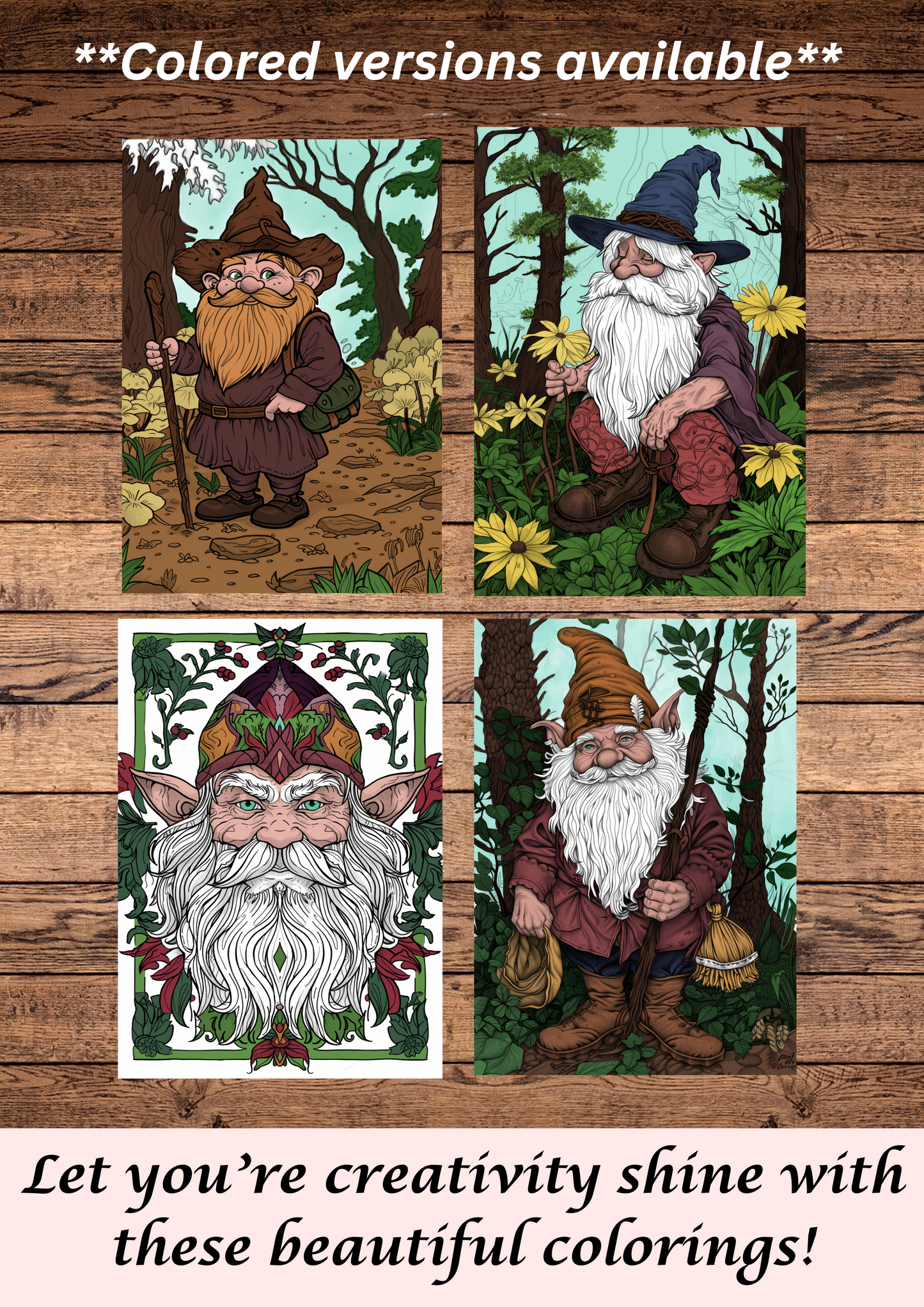 Dwarfs in the woods coloring pages bundle, 25 coloring pages, grey scale & other styles, printable coloring pages
