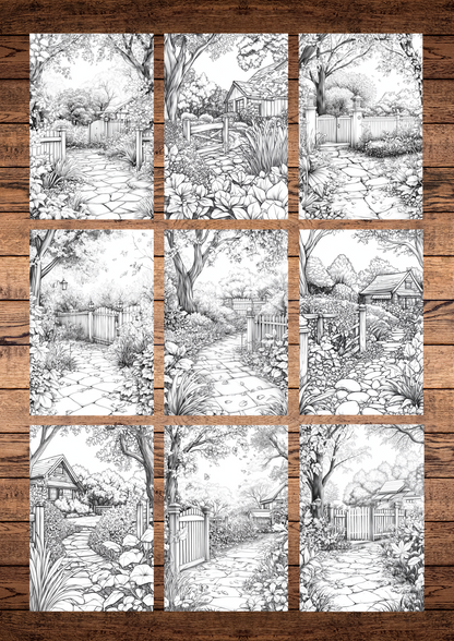 35 Beautiful Autumn Gardens, Autumn Coloring Pages, Adults Coloring, Instant Download, Greyscale, Printable Coloring Pages