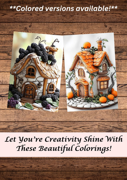 25 Beautiful Unique Cake Houses coloring pages, Adult & Kids, Instant Download, Greyscale, Printable Coloring Pages