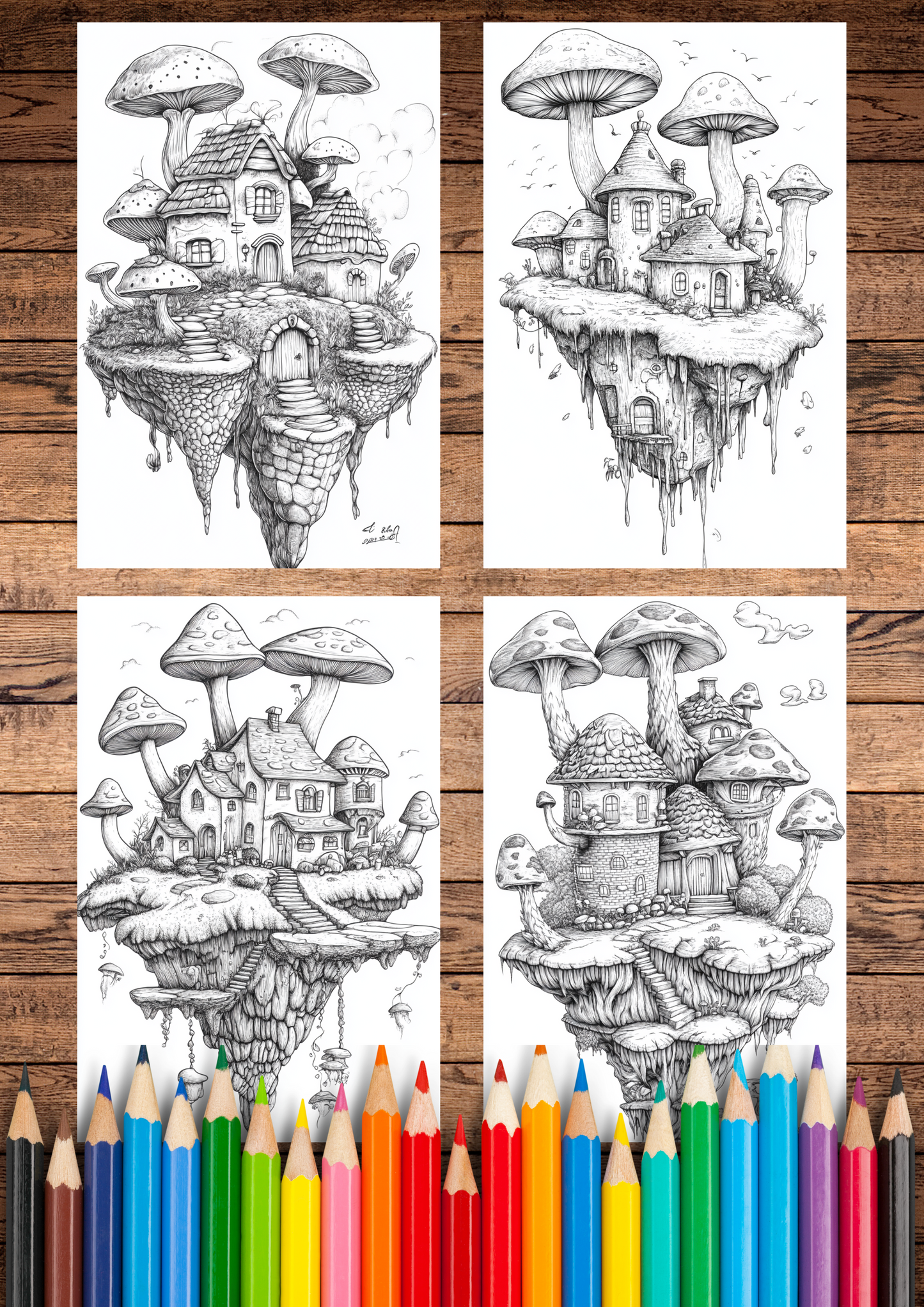 30 Magical Forests & Islands, Adults & For Kids, Instant Download, Greyscale, Printable Coloring Pages