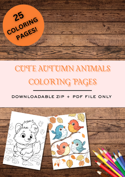 25 Cute Autumn Baby Animals, Autumn Coloring Pages, Kids Coloring Pages, Cartoon Style