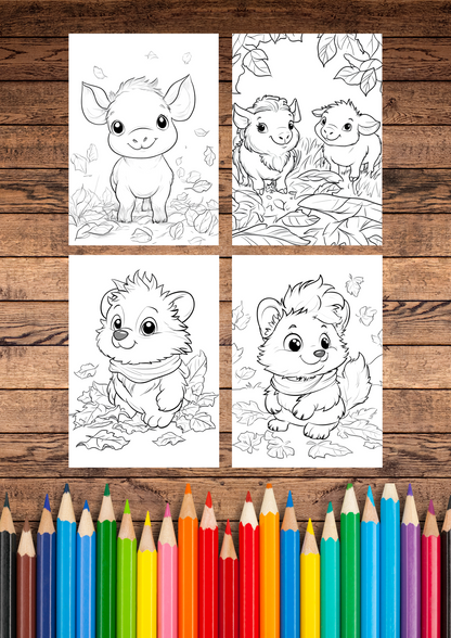 25 Cute Autumn Baby Animals, Autumn Coloring Pages, Kids Coloring Pages, Cartoon Style