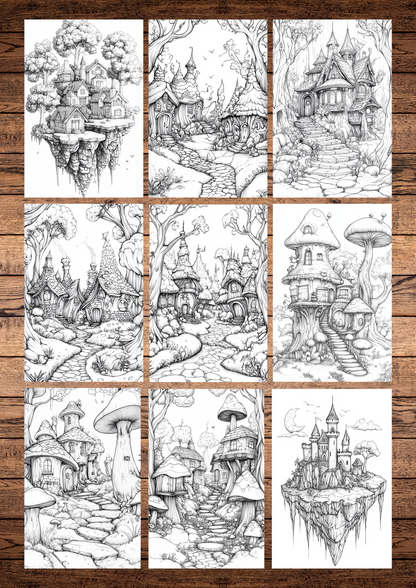 30 Magical Forests & Islands, Adults & For Kids, Instant Download, Greyscale, Printable Coloring Pages