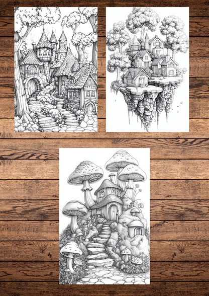 30 Magical Forests & Islands, Adults & For Kids, Instant Download, Greyscale, Printable Coloring Pages