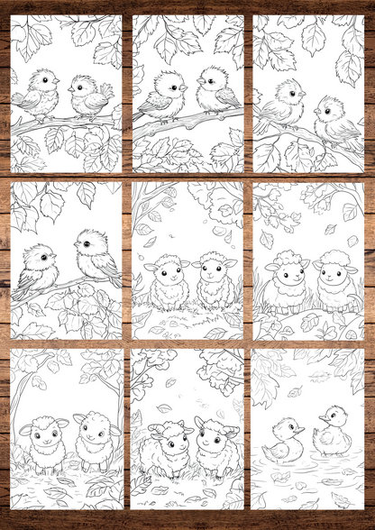 25 Cute Autumn Baby Animals, Autumn Coloring Pages, Kids Coloring Pages, Cartoon Style