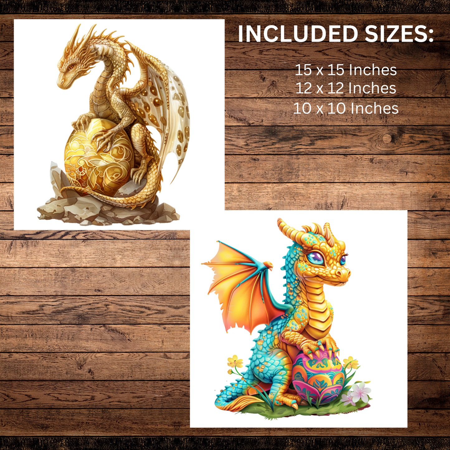 35 Watercolor Unique Dragon and Easter Eggs Clipart, png + jpeg, instant print and download, vibrant colors, commercial use