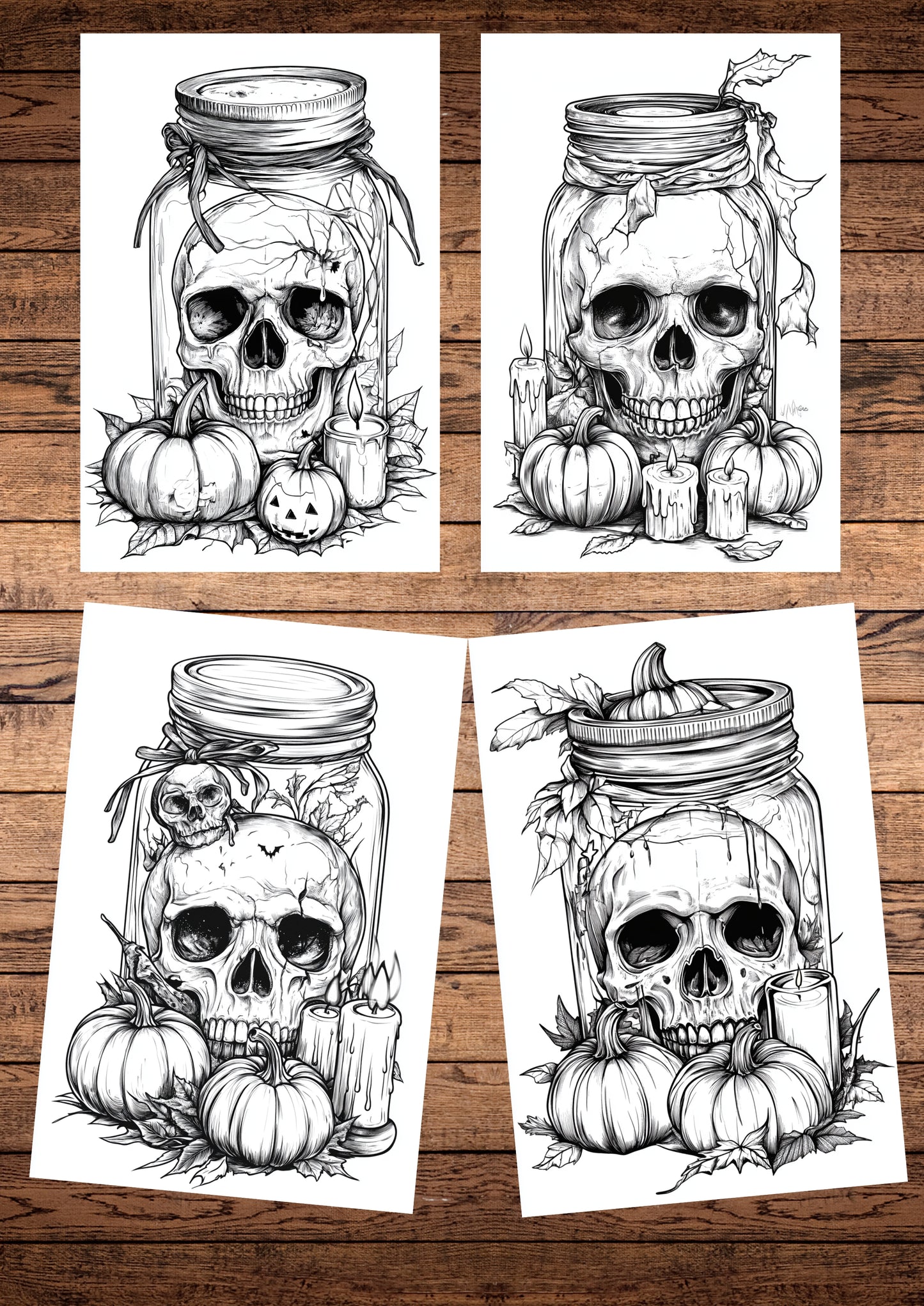 30 Spooky Skulls In The Jar, Halloween Coloring Pages, Adults & For Kids, Instant Download, Greyscale, Printable Coloring Pages