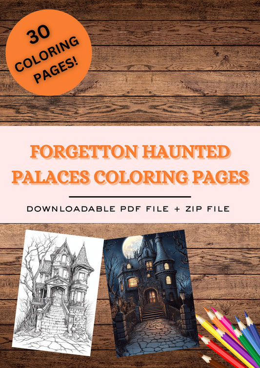 30 Haunted Forgotten Palaces, Halloween Coloring Pages, Adults & For Kids, Instant Download, Greyscale, Printable Coloring Pages