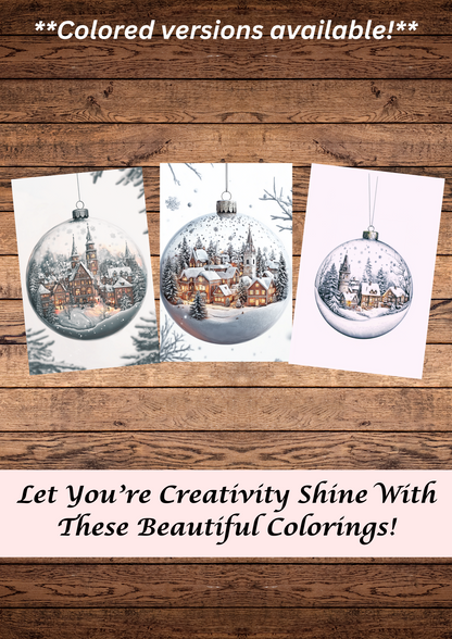 35 Christmas Town & Cities, Christmas Coloring Pages, Adult & Kids Coloring Pages, Greyscale