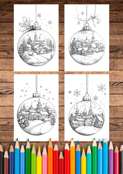 35 Christmas Town & Cities, Christmas Coloring Pages, Adult & Kids Coloring Pages, Greyscale