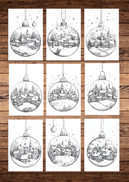 35 Christmas Town & Cities, Christmas Coloring Pages, Adult & Kids Coloring Pages, Greyscale