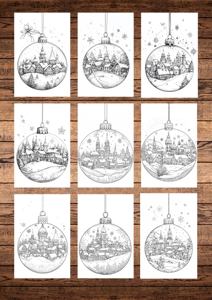 35 Christmas Town & Cities, Christmas Coloring Pages, Adult & Kids Coloring Pages, Greyscale