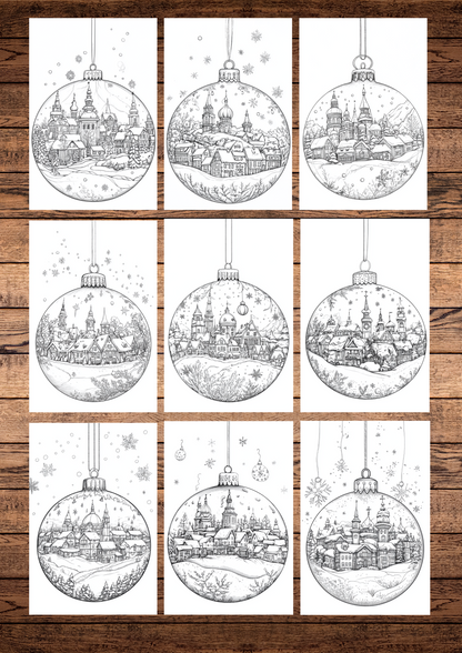 35 Christmas Town & Cities, Christmas Coloring Pages, Adult & Kids Coloring Pages, Greyscale