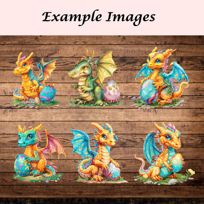 35 Watercolor Unique Dragon and Easter Eggs Clipart, png + jpeg, instant print and download, vibrant colors, commercial use