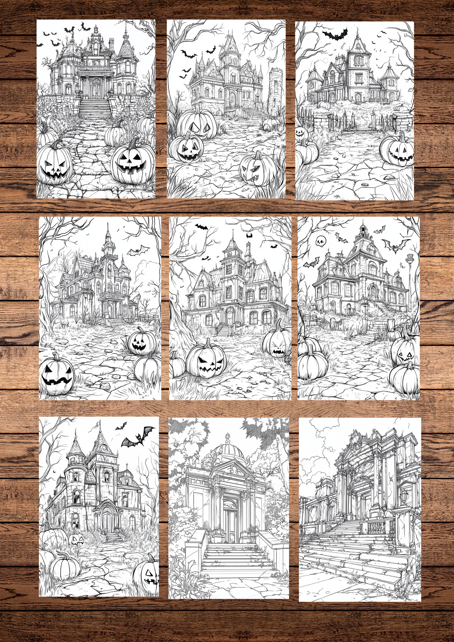 30 Haunted Forgotten Palaces, Halloween Coloring Pages, Adults & For Kids, Instant Download, Greyscale, Printable Coloring Pages