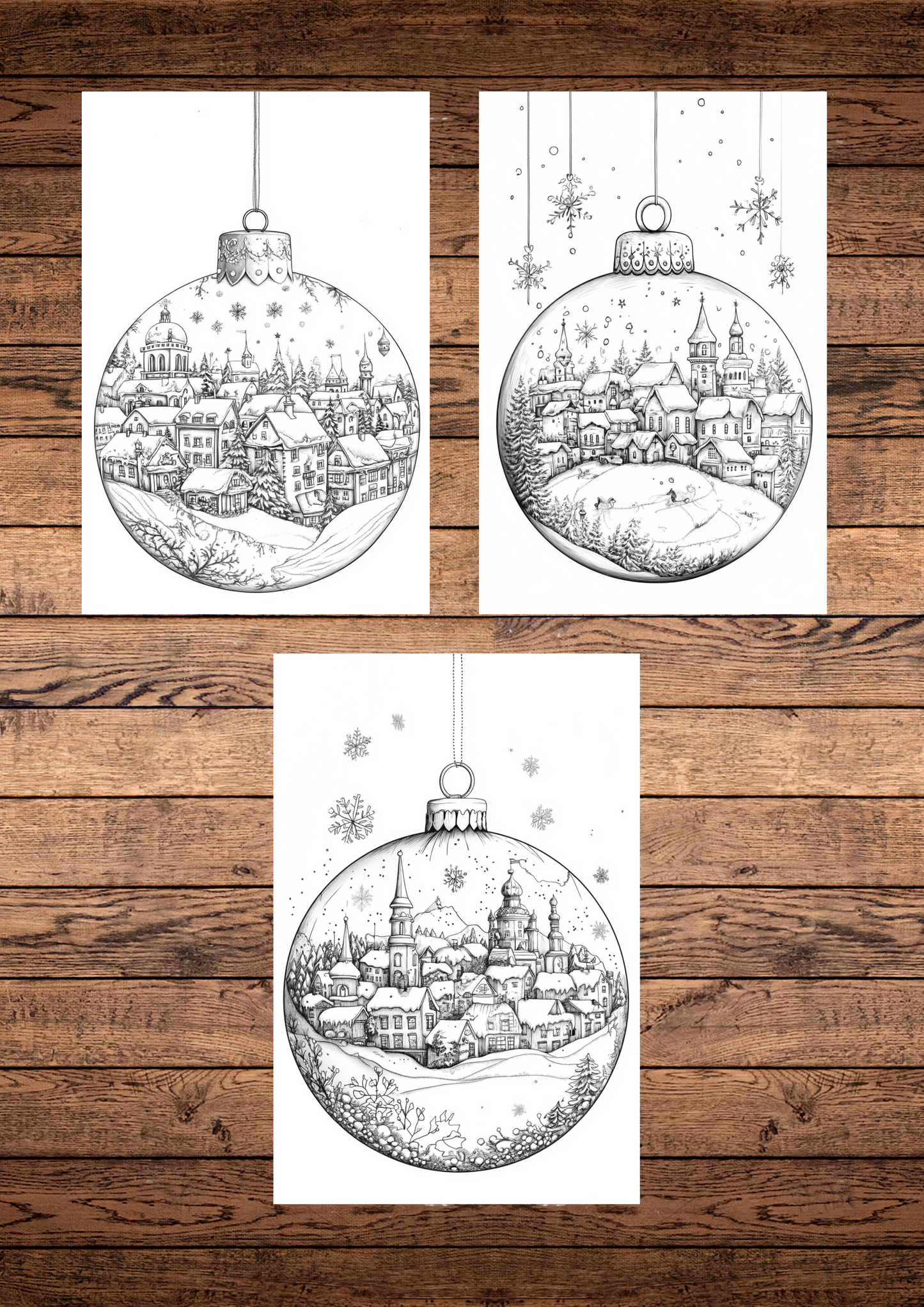 35 Christmas Town & Cities, Christmas Coloring Pages, Adult & Kids Coloring Pages, Greyscale