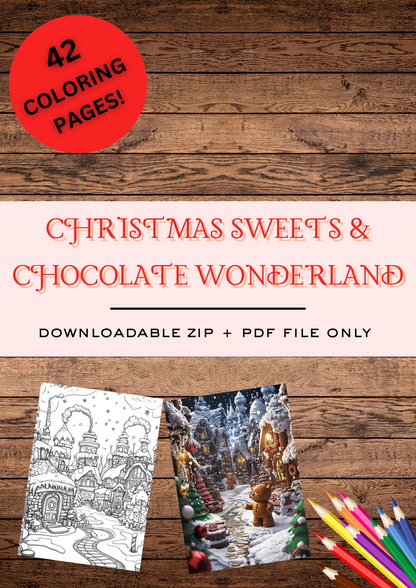 42 Christmas Chocolate & Sweets Wonderland, Christmas Coloring Pages, Adults Coloring Pages, Greyscale