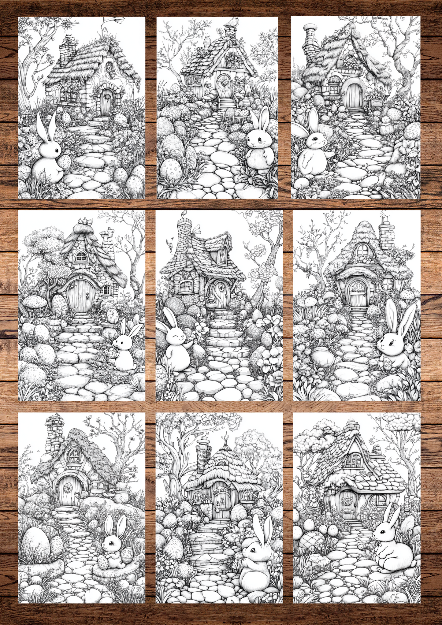 44 Easter Wonderlands, Easter Coloring Pages, Adults Coloring, Instant Download, Greyscale, Printable Coloring Pages