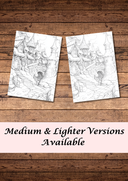 40 Christmas Enchanted Dwarf Cities, Christmas Coloring Pages, Adults Coloring Pages, Greyscale