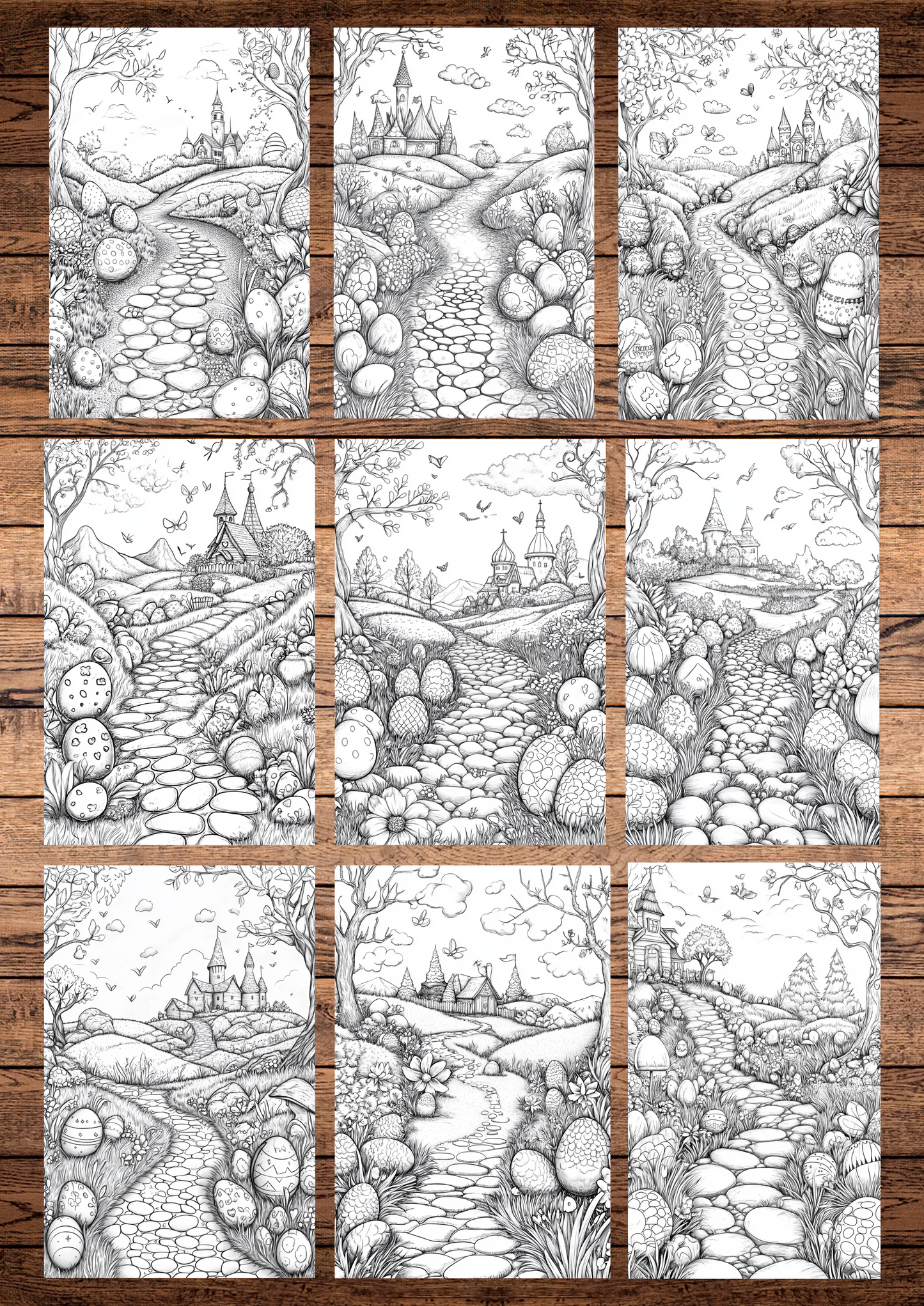 44 Easter Wonderlands, Easter Coloring Pages, Adults Coloring, Instant Download, Greyscale, Printable Coloring Pages