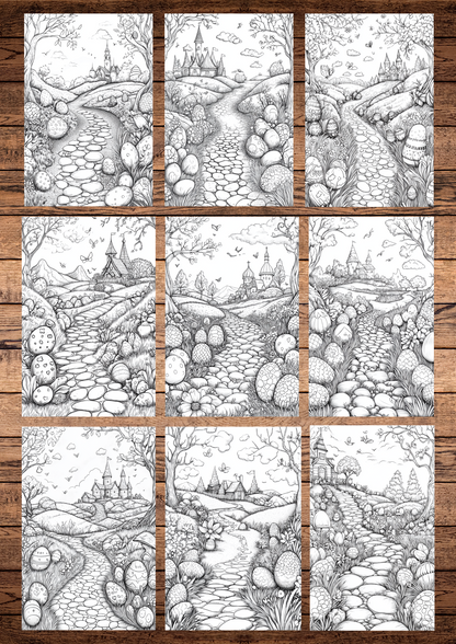 44 Easter Wonderlands, Easter Coloring Pages, Adults Coloring, Instant Download, Greyscale, Printable Coloring Pages