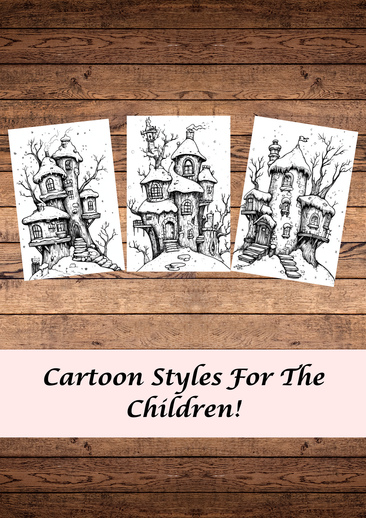 42 Christmas Winter Stempunk Houses Coloring Pages, Adults + Kids Coloring Pages, Greyscale/Cartoon Style, Instant Download