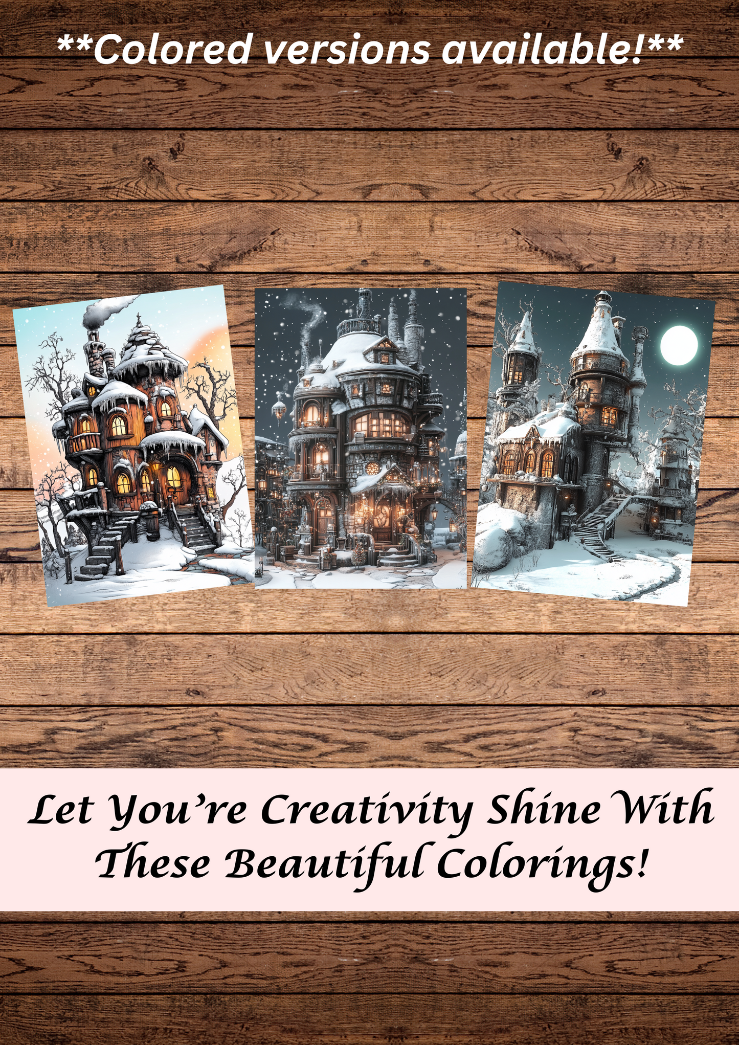 42 Christmas Winter Stempunk Houses Coloring Pages, Adults + Kids Coloring Pages, Greyscale/Cartoon Style, Instant Download