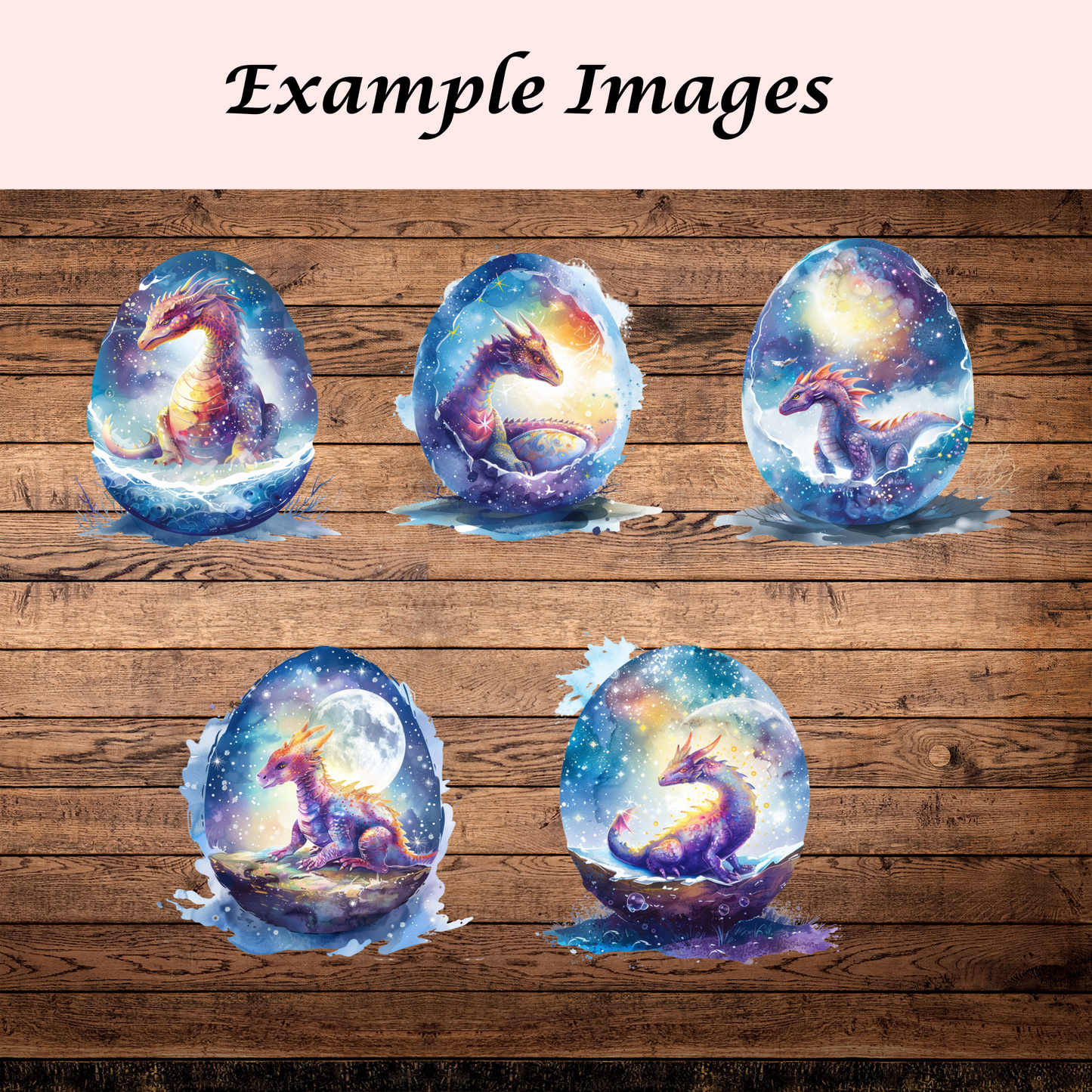 35 Watercolor Unique Dragon and Easter Eggs Clipart, png + jpeg, instant print and download, vibrant colors, commercial use