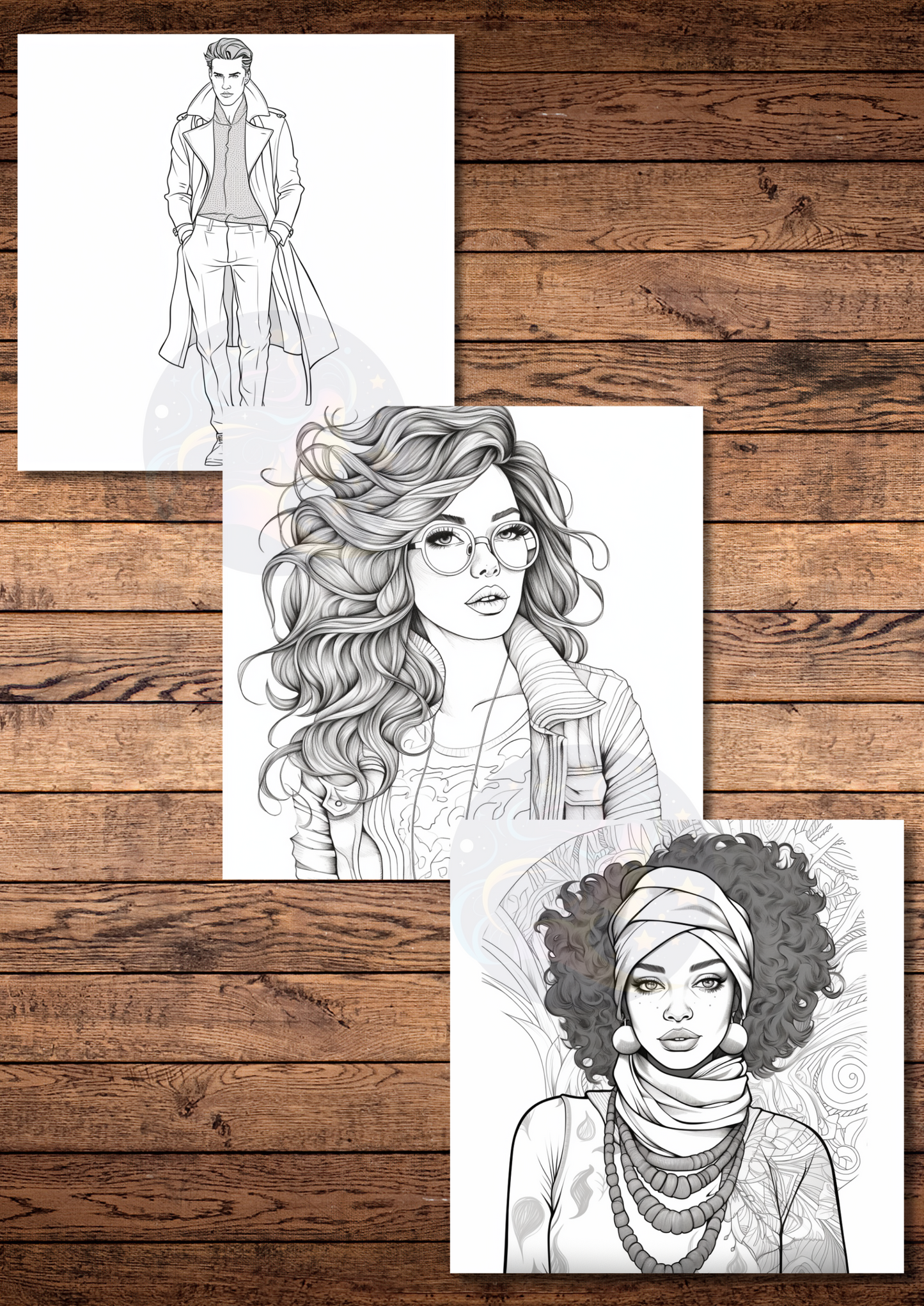 Digital fashion illustration coloring pages, highest quality pages, female & male characters to color or digital paint, fun activity, printable & downloadable coloring pages, stress relief coloring