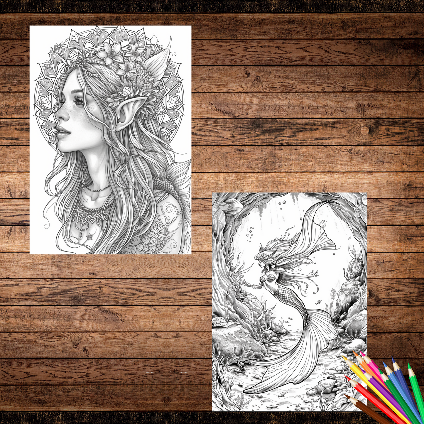 Free Mermaid Elf's Coloring Widget ( Kids & Adults )