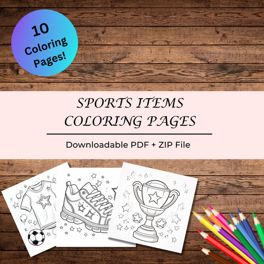 Coloring pages of sport items, Coloring for everyone, 10 coloring pages, high quality images, fun activity, sport activity, printable & downloadable coloring pages