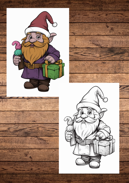 12 unique gnomes coloring pages, grey scale coloring pages, for adults & kids, fun games, printable coloring sheets