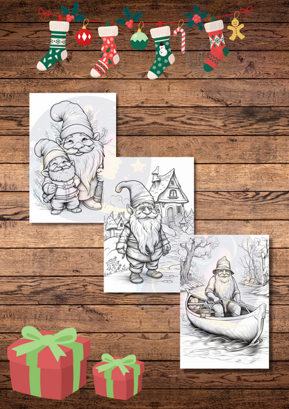 12 unique gnomes coloring pages, grey scale coloring pages, for adults & kids, fun games, printable coloring sheets