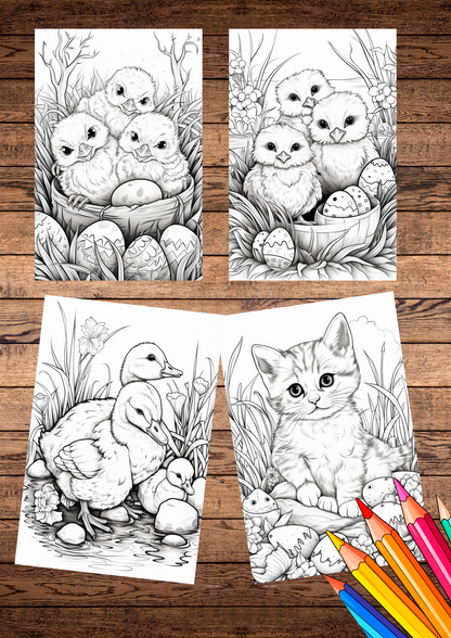 Easter coloring pages bundle, grey scale & Cartoon style, 25 coloring pages, printable & downloadable coloring pages