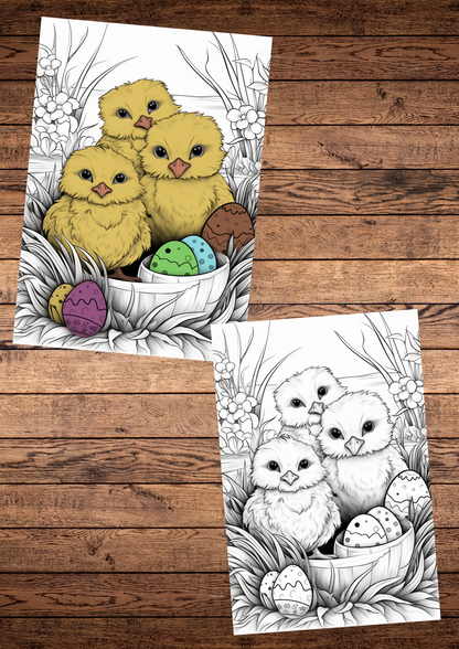 Easter coloring pages bundle, grey scale & Cartoon style, 25 coloring pages, printable & downloadable coloring pages