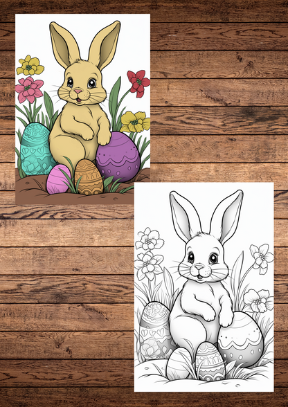 Easter coloring pages bundle, grey scale & Cartoon style, 25 coloring pages, printable & downloadable coloring pages