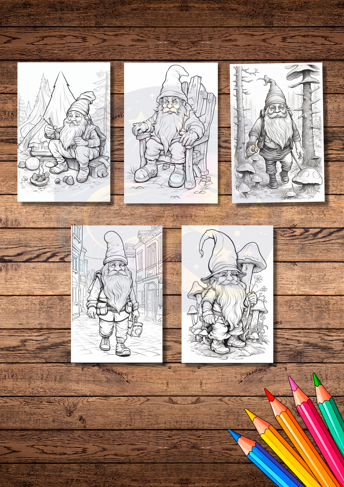 12 unique gnomes coloring pages, grey scale coloring pages, for adults & kids, fun games, printable coloring sheets