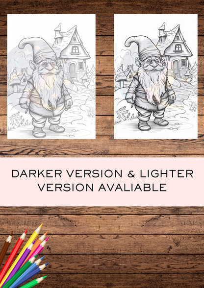 12 unique gnomes coloring pages, grey scale coloring pages, for adults & kids, fun games, printable coloring sheets