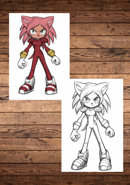 10 Coloring pages of sonic muscular characters for adults & kids, gray scale coloring sheets, fun games, printable coloring pages, downloadable PDF coloring pages