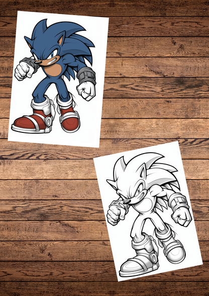 10 Coloring pages of sonic muscular characters for adults & kids, gray scale coloring sheets, fun games, printable coloring pages, downloadable PDF coloring pages