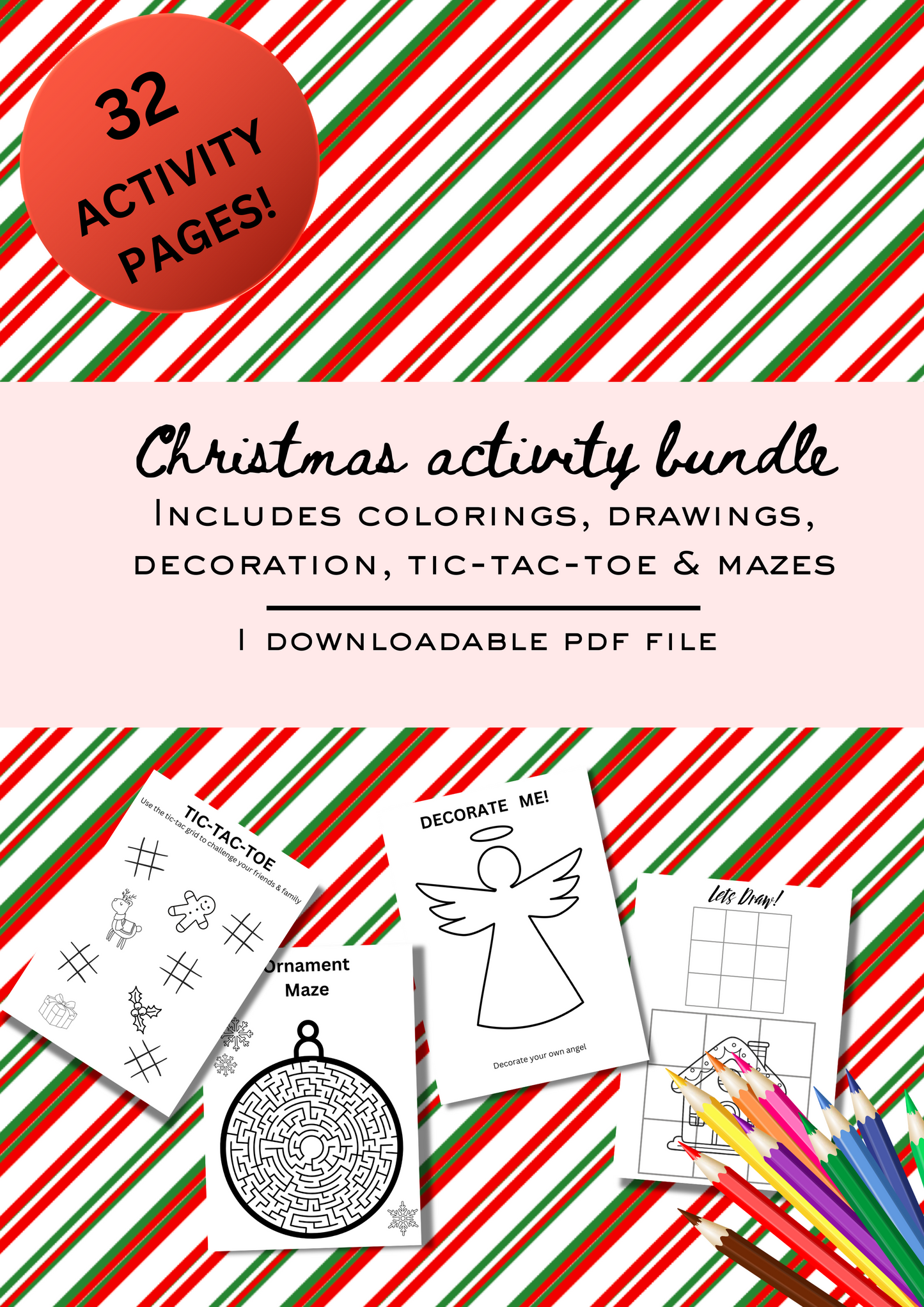 Christmas activity bundle, 32 pages of fun activities, printable pages, Christmas games, kids activities, downloadable pages